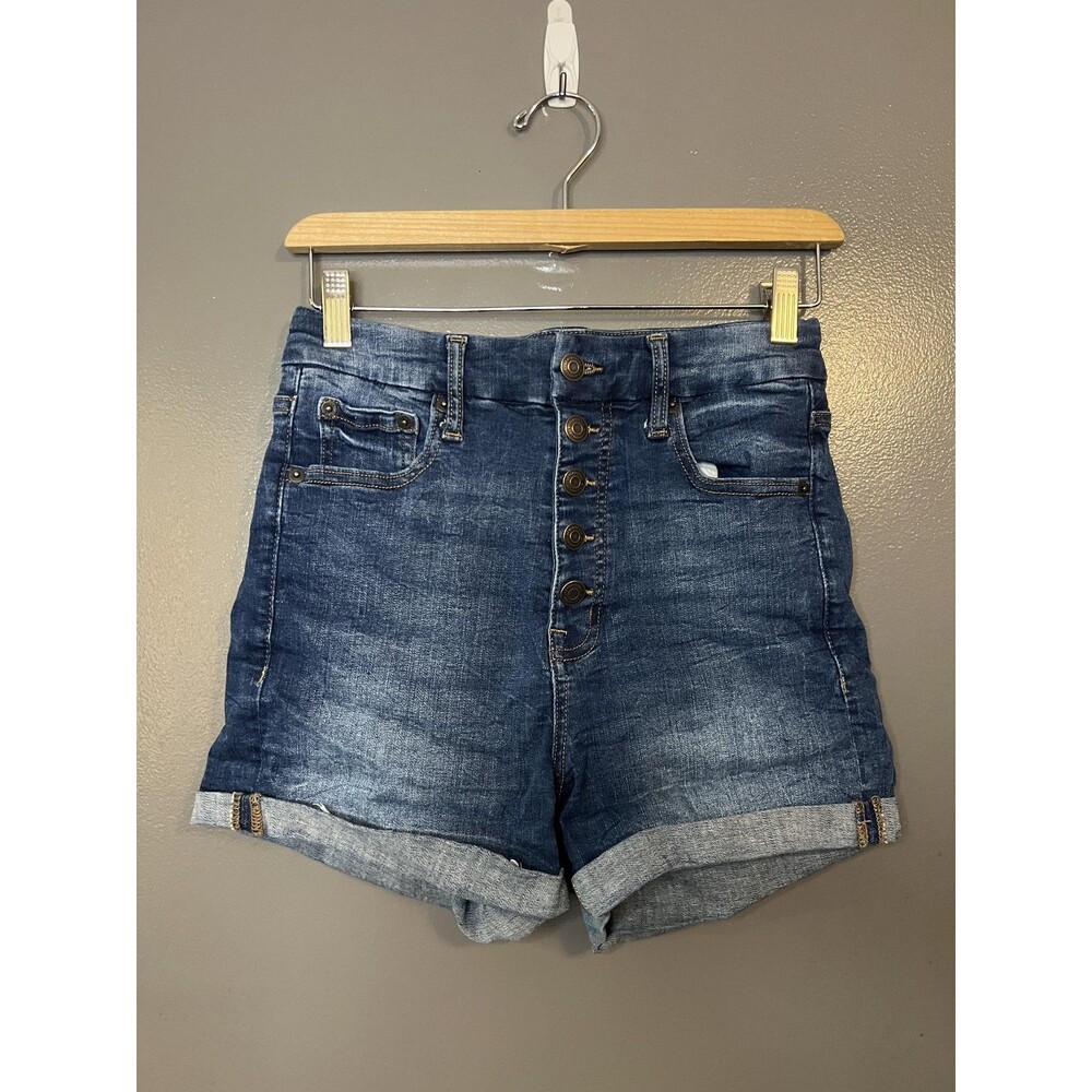 Aeropostale Mom Shorts Womens 6 Blue Denim Super High Rise Cuffed Button Fly
